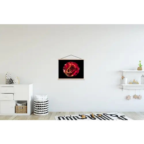 Bloem - Roos - Rood - Zwart textielposter latten blank klein -kinderkamer