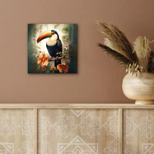 Toekan - Vogel - Bloemen - Planten aluminium wit klein -sfeer4