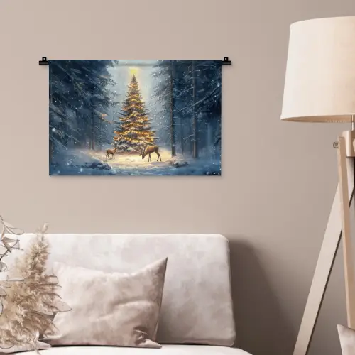 Kerstlicht - Woud - Hert - Donker Wandkleed katoen klein -sfeer4
