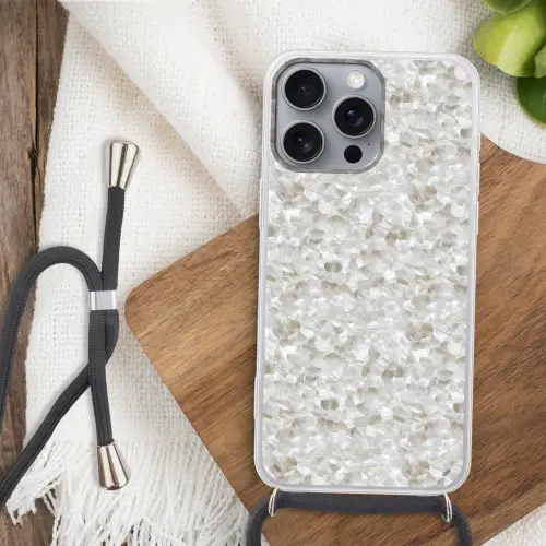 Wit - Penseelstreken - Reliëfeffect Hoesje iPhone 16 Pro Max met koord klein 804 -sfeer4