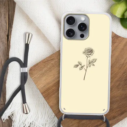 Illustratie - Zwart - Roos Hoesje iPhone 16 Pro Max met koord klein -sfeer4