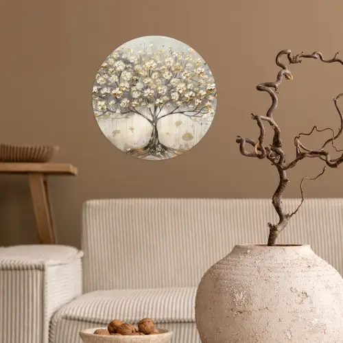 Boom - Beige - Goud - Verflook - Grijs Wandcirkel behangsticker klein -sfeer1