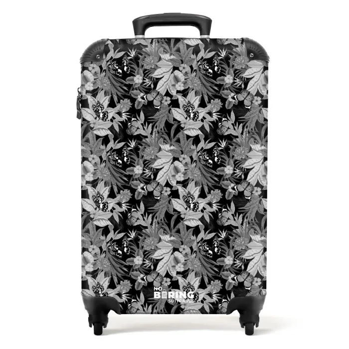 Tropisch vlinder patroon zwart wit NBS - Handbagage koffer - Kinderen Unisex middel -productfoto_recht