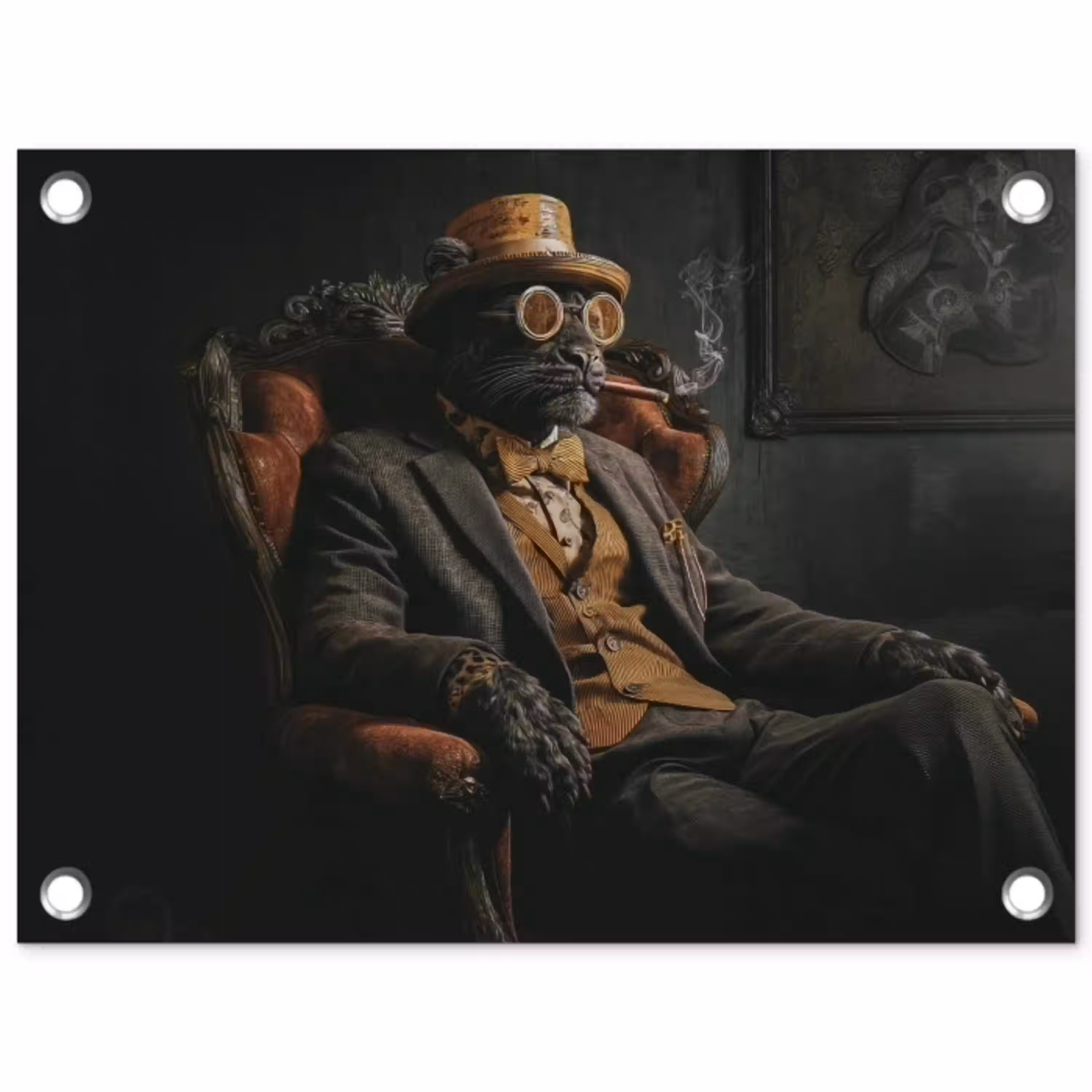 Kat - Pak - Oranje - Sigaar tuinposter los doek klein -3d