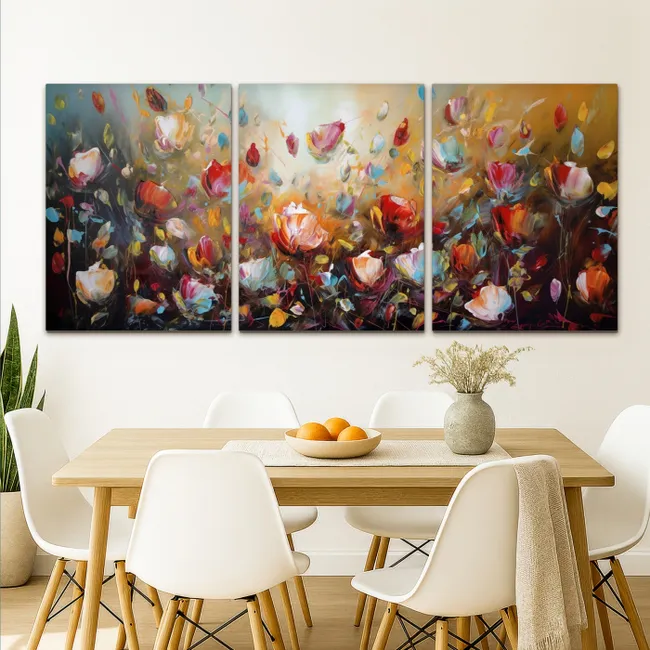 Meerluik schilderij - 3 luiken - Bloemen - Abstract - Verflook - Kleurrijk