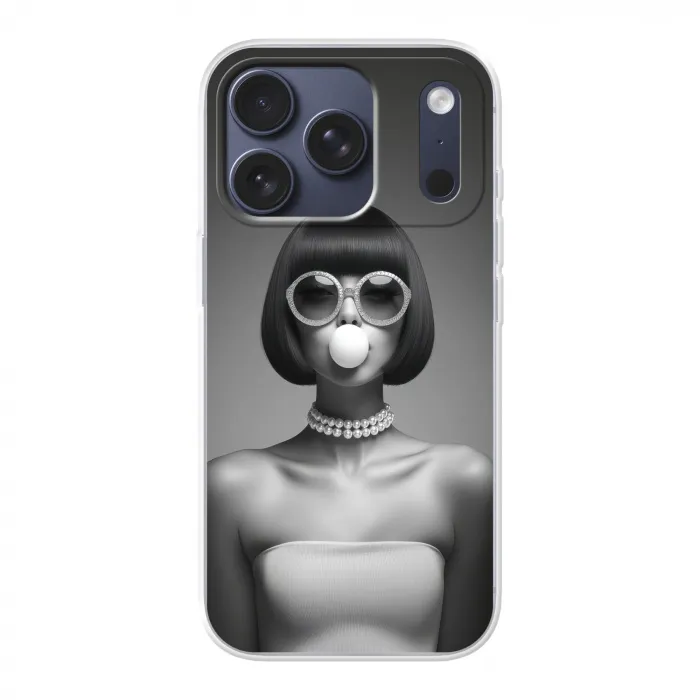 Vrouw - Zwart Wit - Ketting - Zonnebril Telefoonhoesje iPhone 17 Pro klein -3d