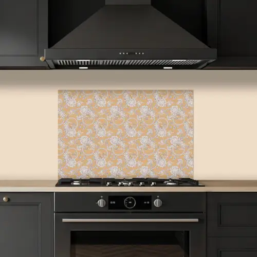 Paisleymotief - Wit - Bloemen - Geel keuken achterwand spatscherm klein 900 -sfeer1