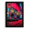 Boombox - Rood - Graffiti - Neon fotolijst zwart zonder passe partout klein -3d