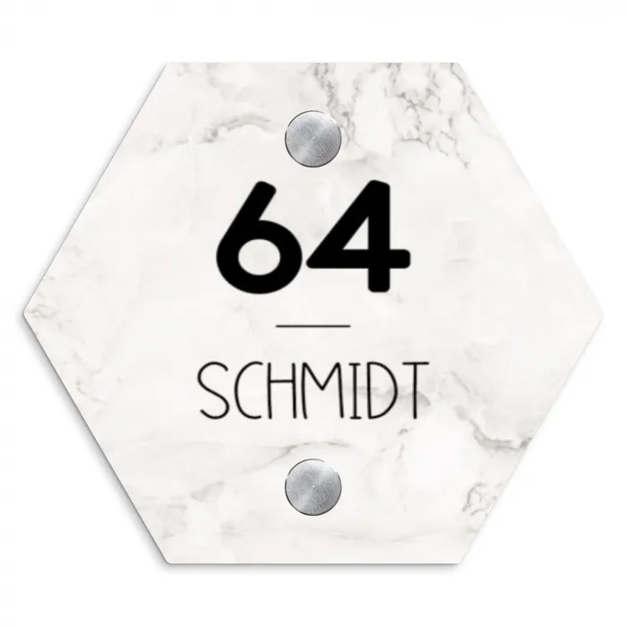 Wit marmer - Modern Naambord Hexagon klein -3d