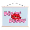 Bisou - Blauw - Roze - Lippen textielposter latten blank klein -3d