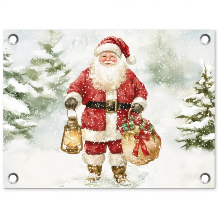 Kerstman- Winter - Sneeuw - Wit - Rood tuinposter los doek klein -3d