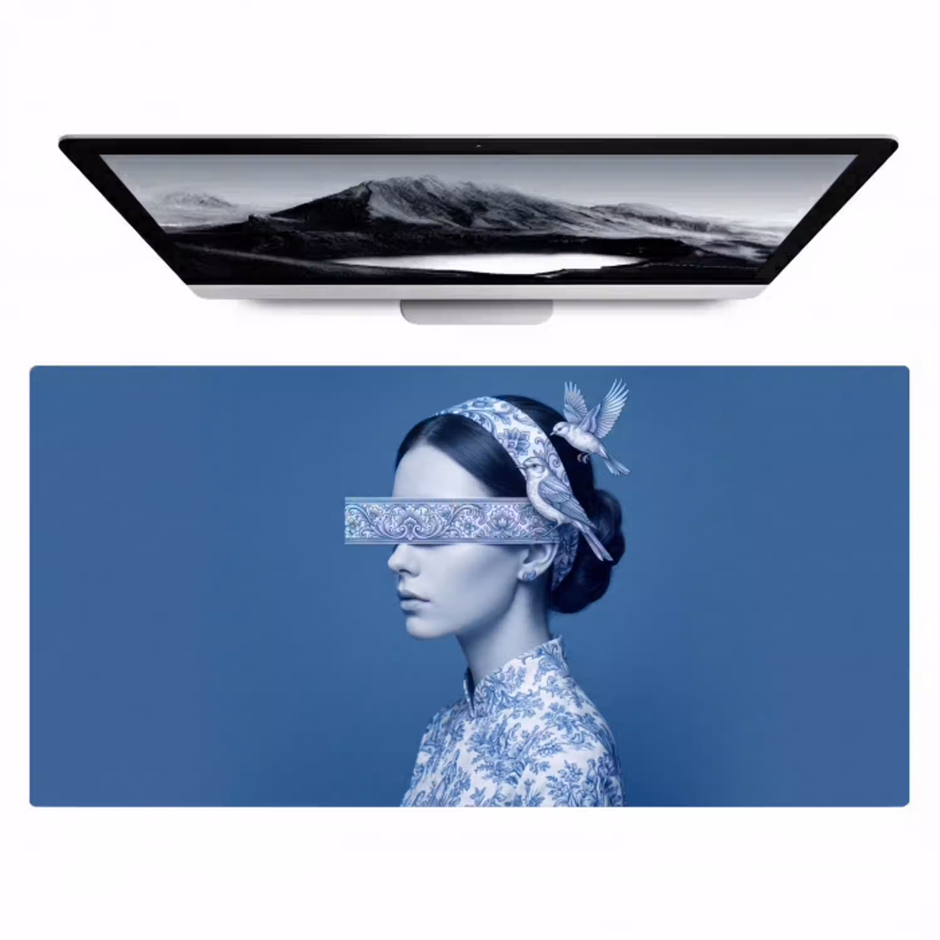 Portret - Klassiek - Wit - Blauw Muismat XXL klein -zzz3d