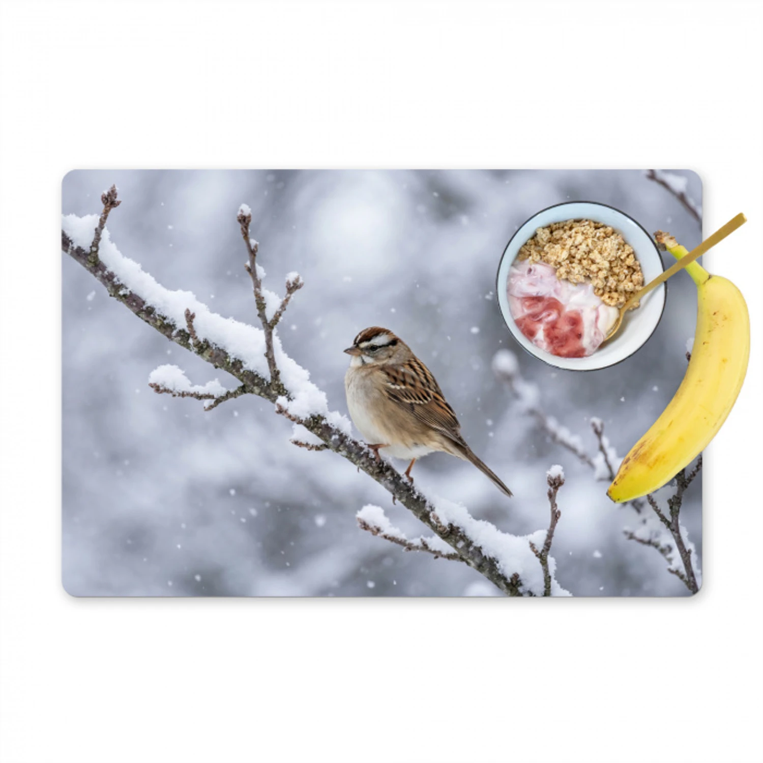 Vogel - Tak - Sneeuw - Winter Placemat vinyl groot -zzzproduct_Kitchenyeah-website