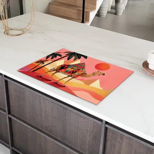 Kameel - Pyramides - Rode zon Inductie beschermer vinyl 3mm klein -sfeer8