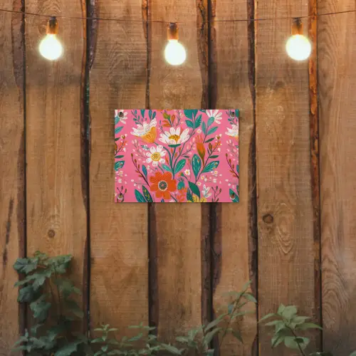 Roze - Bloemen - Wit - Oranje tuinposter los doek klein -sfeer1