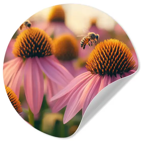 Bloemen - Paars - Bijen Wandcirkel behangsticker klein -3d