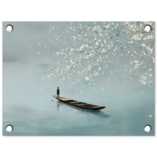 Bloesems - Minimalistisch - Wateroppervlak - Boot tuinposter los doek klein -3d