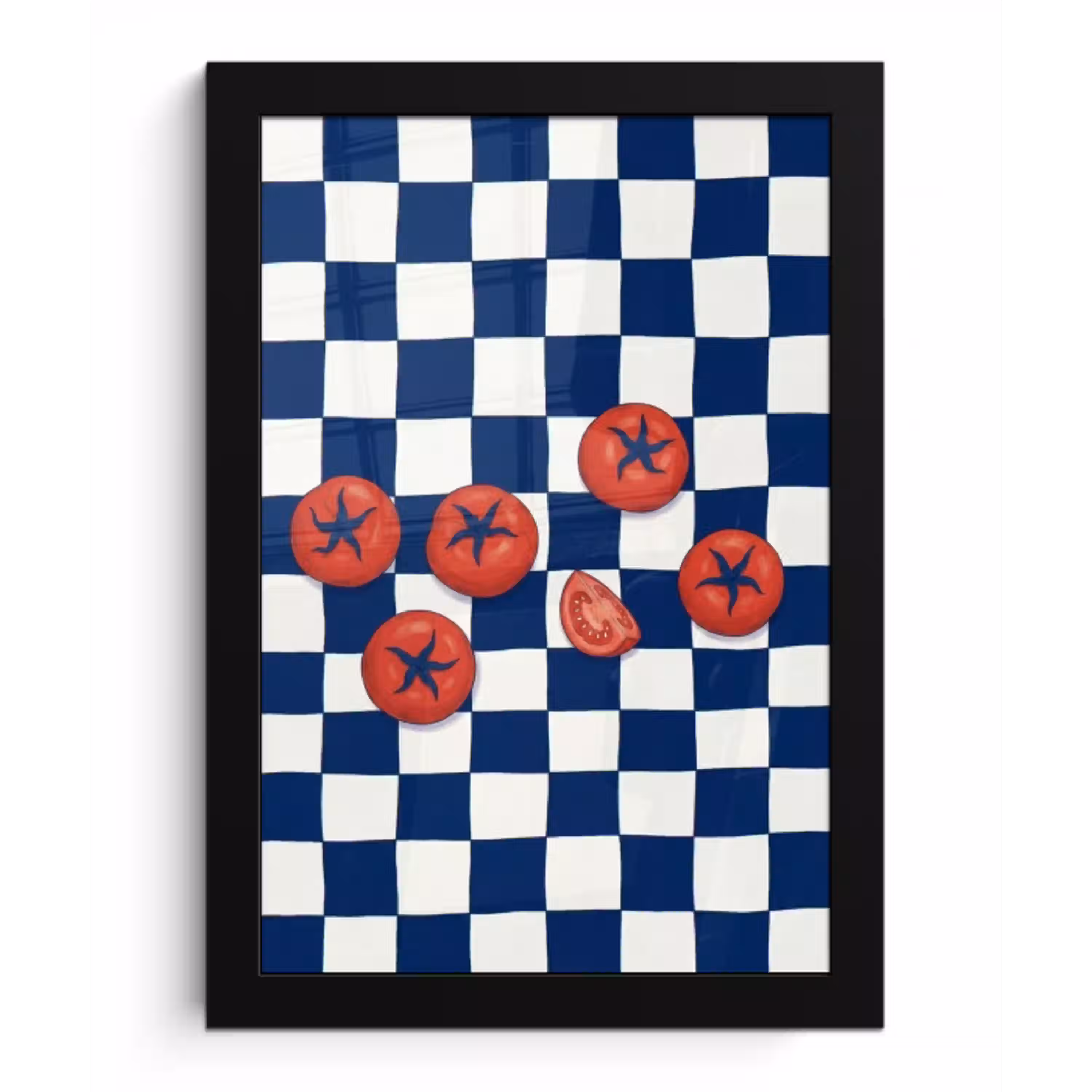 Eten - Tomaten - Keuken - Illustratie - Rood-Blauw fotolijst zwart zonder passe partout klein -3d