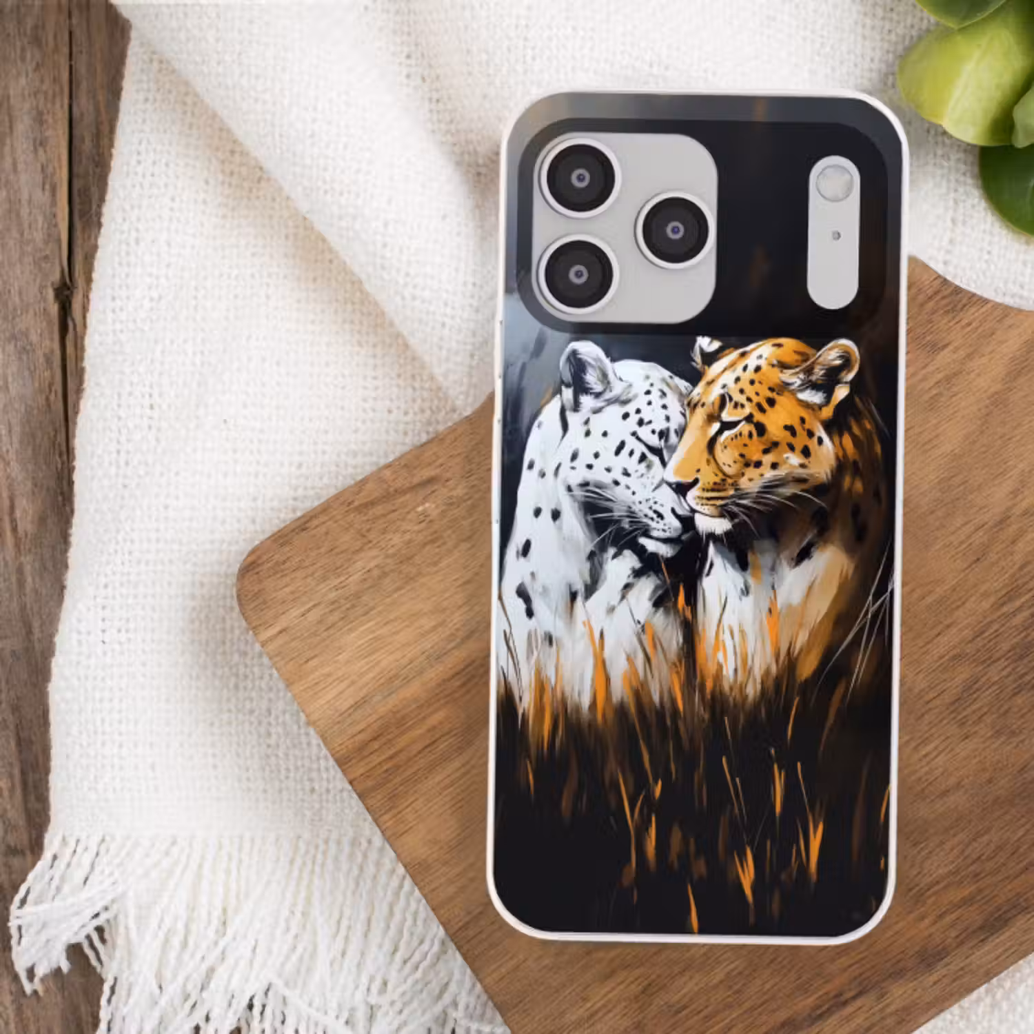 Telefoonhoesje Softcase - Luipaard - Oranje - Wit - Gras