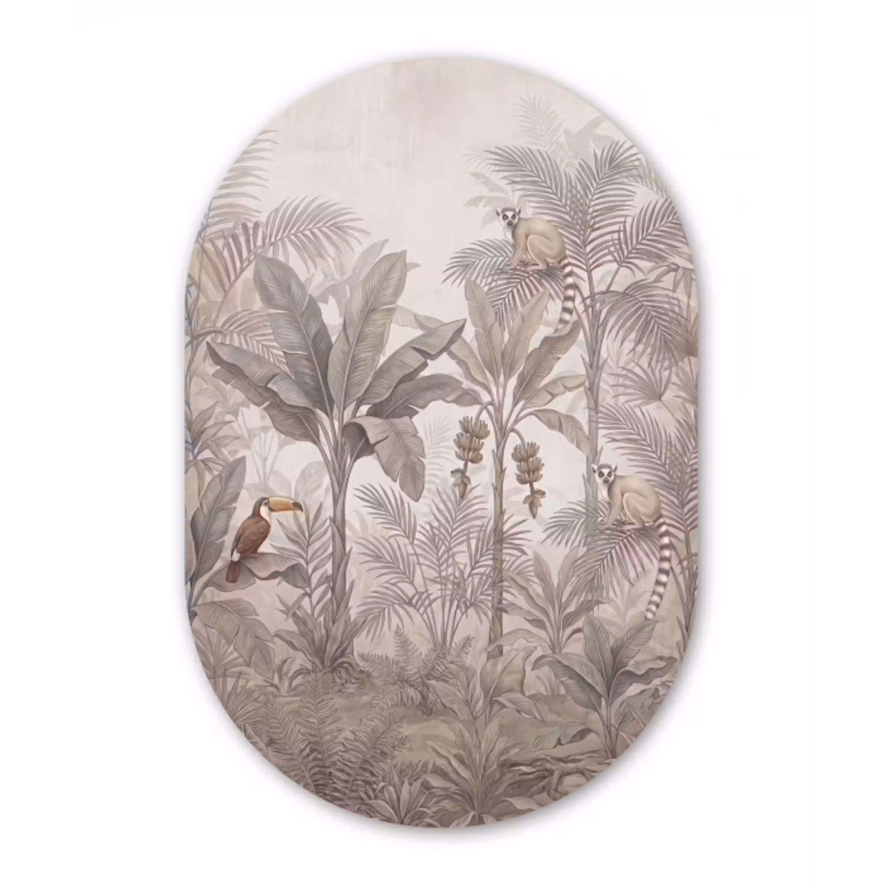 Natuur - Jungle - Ringstaartmaki - Bruin Wandcirkel Ovaal Aluminium middel -3d