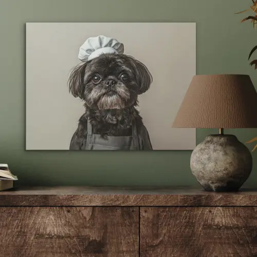 Kokskleding - Zwart - Hondje PET vilt klein -sfeer2