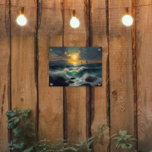Zee - Zon - Golven - Rotsen tuinposter los doek klein -sfeer1