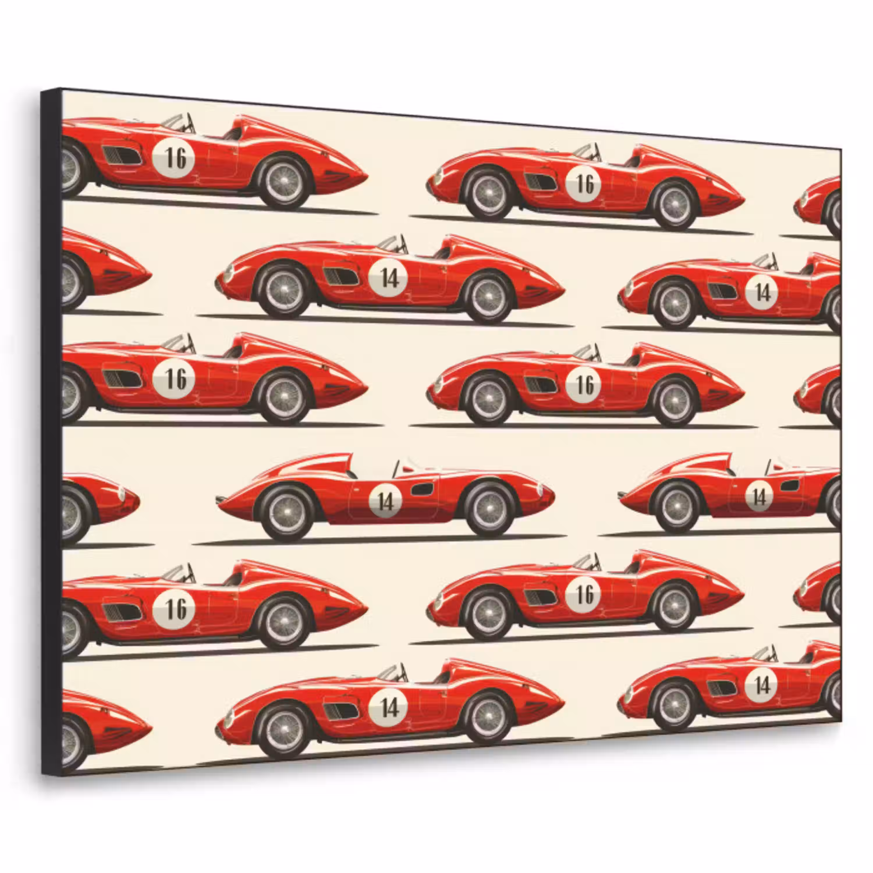 Raceauto - Retro - Rood Textielframe zwart klein 947 -3d