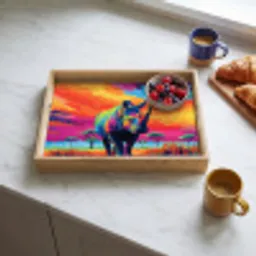 Neushoorn - Zonsondergang - Savanna - Kleurrijk Dienblad Rechthoek middel -sfeer2