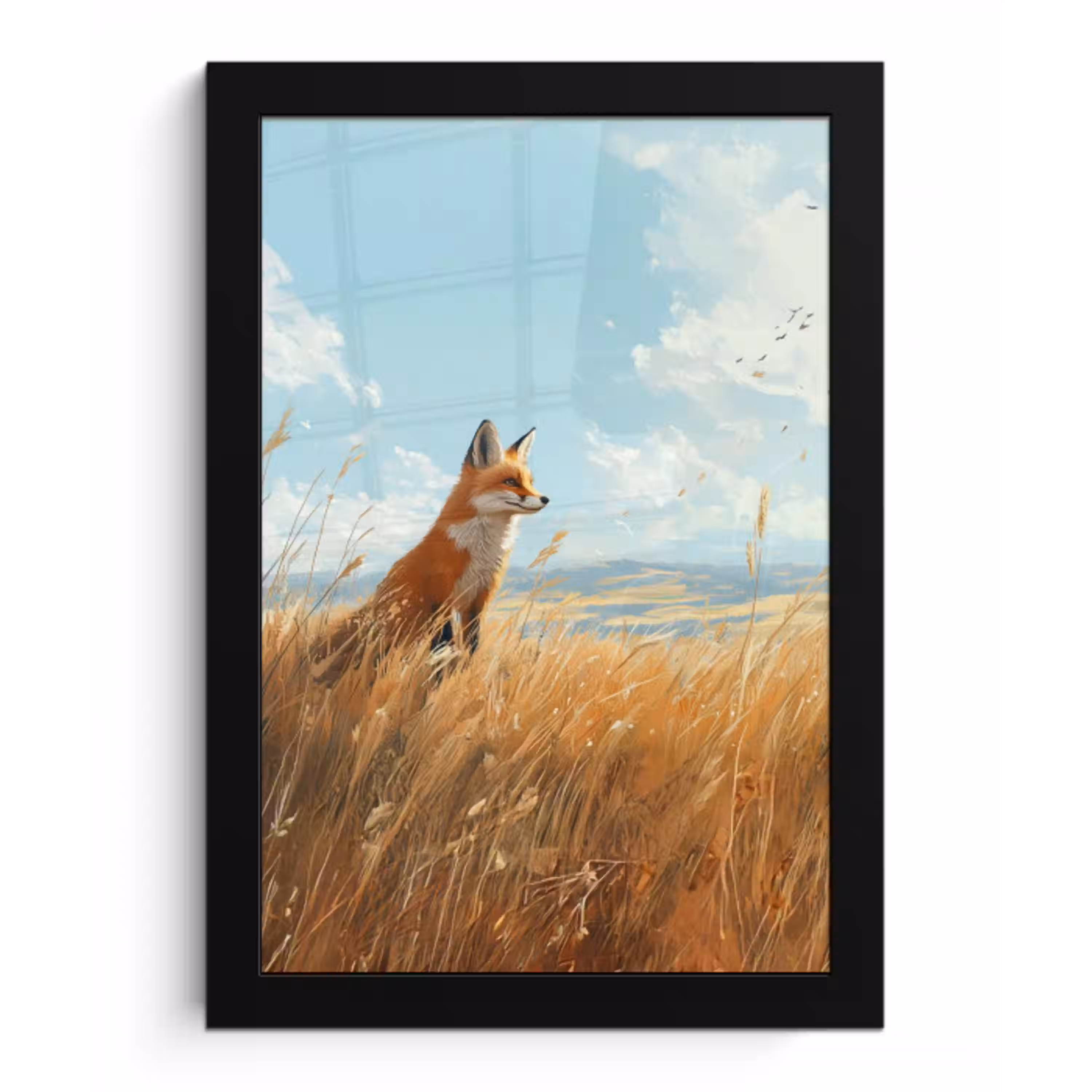 Vos - Gras - Wolken - Oranje fotolijst zwart zonder passe partout klein -3d