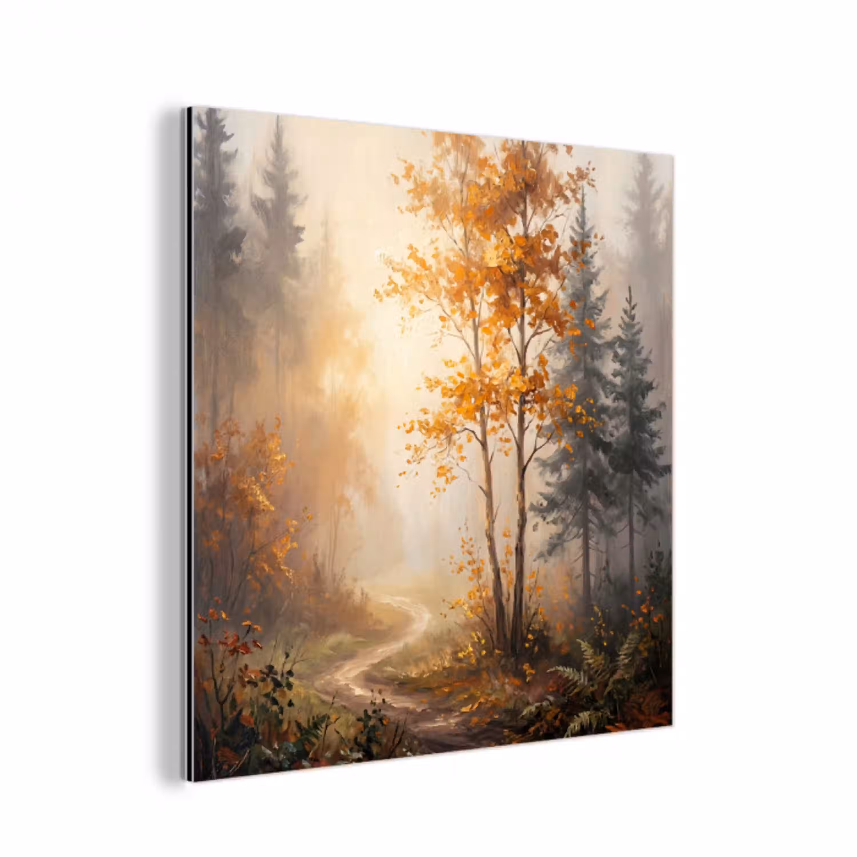 Bospad - Herfstbladeren - Natuur - Schilderachtig - Oranje aluminium wit klein -3d