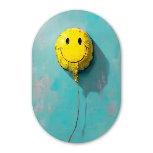 Ballon - Geel - Smiley Wandcirkel Ovaal Glas middel -3d