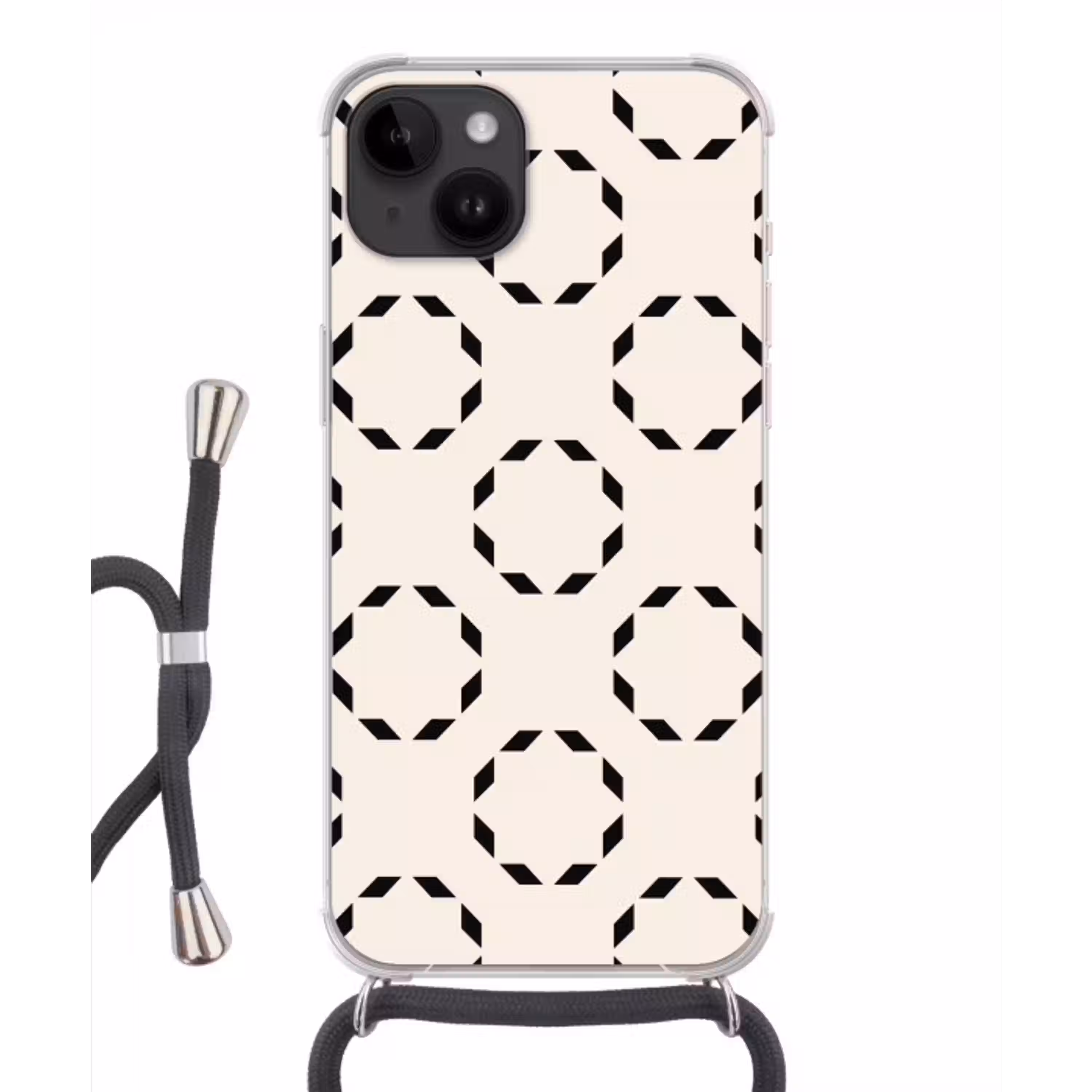 Cirkels - Patroon - Zwart - Beige - Abstract Crossbody Case iPhone 14 middel -3d