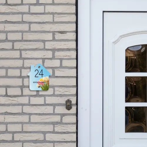 Gekleurde tulpen lucht - Klassiek Naambord Huisje klein -sfeer1