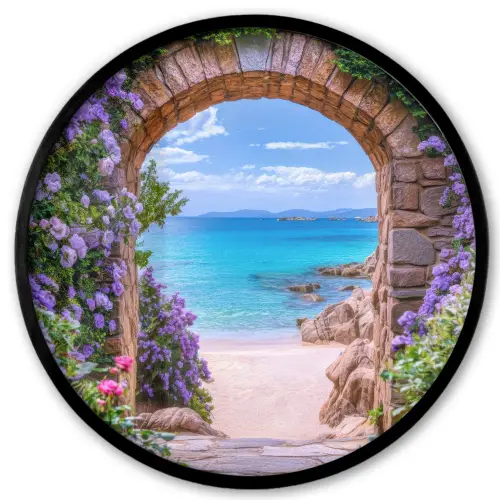Doorkijk - Poort - Zee - Strand - Rotsen Fotolijst rond zonder passe partout klein -3d