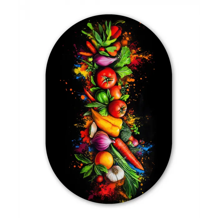 Groente - Eten - Kruiden - Graffiti - Koken Wandcirkel Ovaal Glas middel -3d