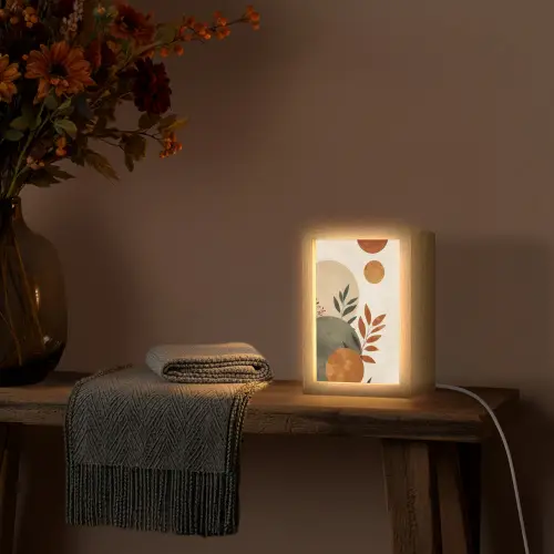 Vormen - Rond - Bladeren - Beige Light Box met kabel (Tafellamp) klein -sfeer4