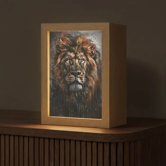 Leeuw - Dieren - Portret - Zwart - Luxe Light Box met kabel (Tafellamp) klein -z3d_website