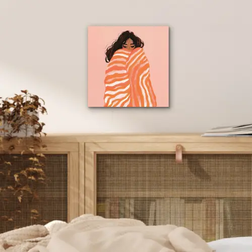 Meisje - Deken - Gestreept - Oranje aluminium wit klein -sfeer3