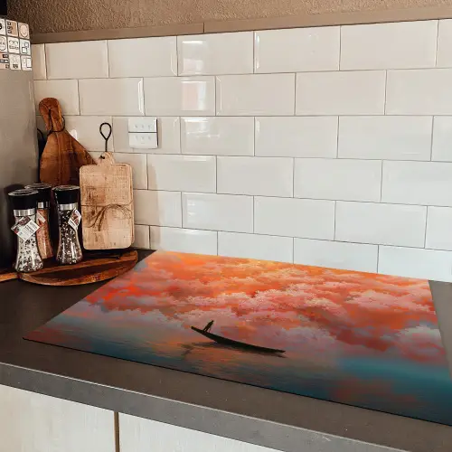 Zee - Boot - Wolken - Oranje Inductie beschermer vinyl 3mm klein -sfeer3
