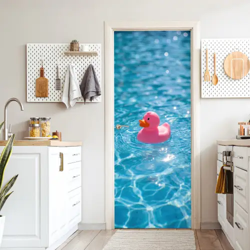 Badeend - Dobberend - Roze deurposter klein -sfeer5