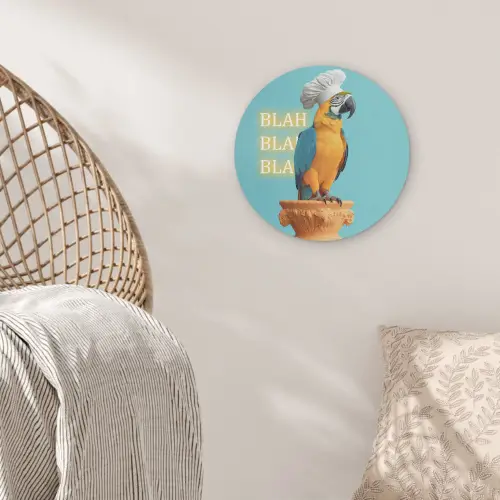 Papegaai - Koksmuts - Quote - Neon Akoestische PET Vilt - Rond klein -sfeer4