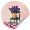 Stoel - Vaas - Bloemen - Geblokt Wandcirkel behangsticker klein -3d