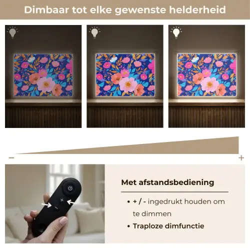 Bloemen - Blauw - Roze Light Box met batterij (Wandlamp) middel -USP_dimbaarNL