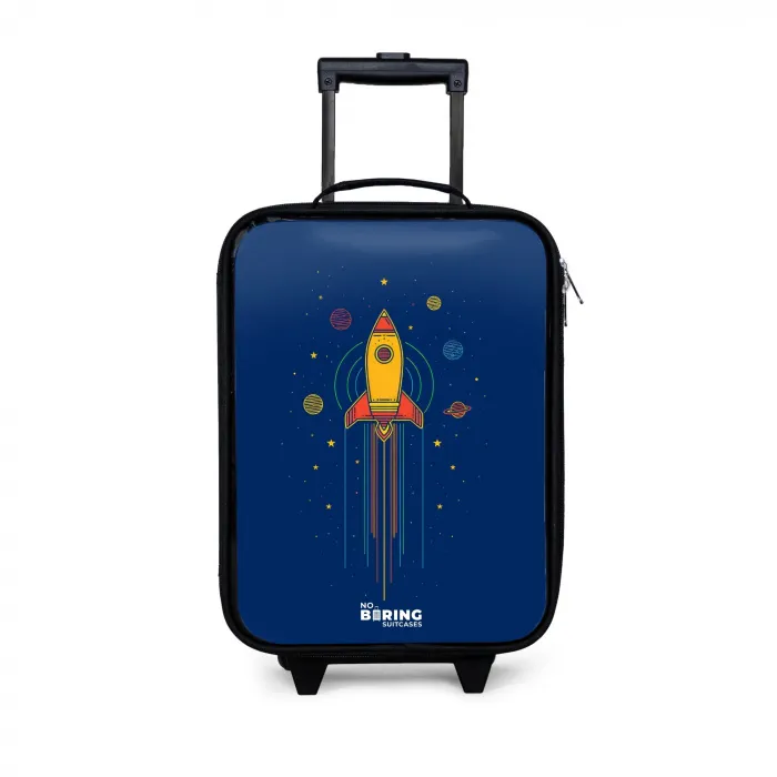 Raket - Planeten - Sterren Kinderkoffer - Zwart klein -3d