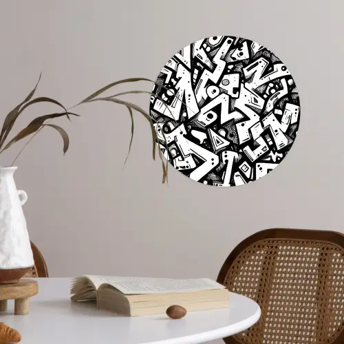 Vormen - Letters - Graffiti - Zwart Wandcirkel behangsticker klein -sfeer3