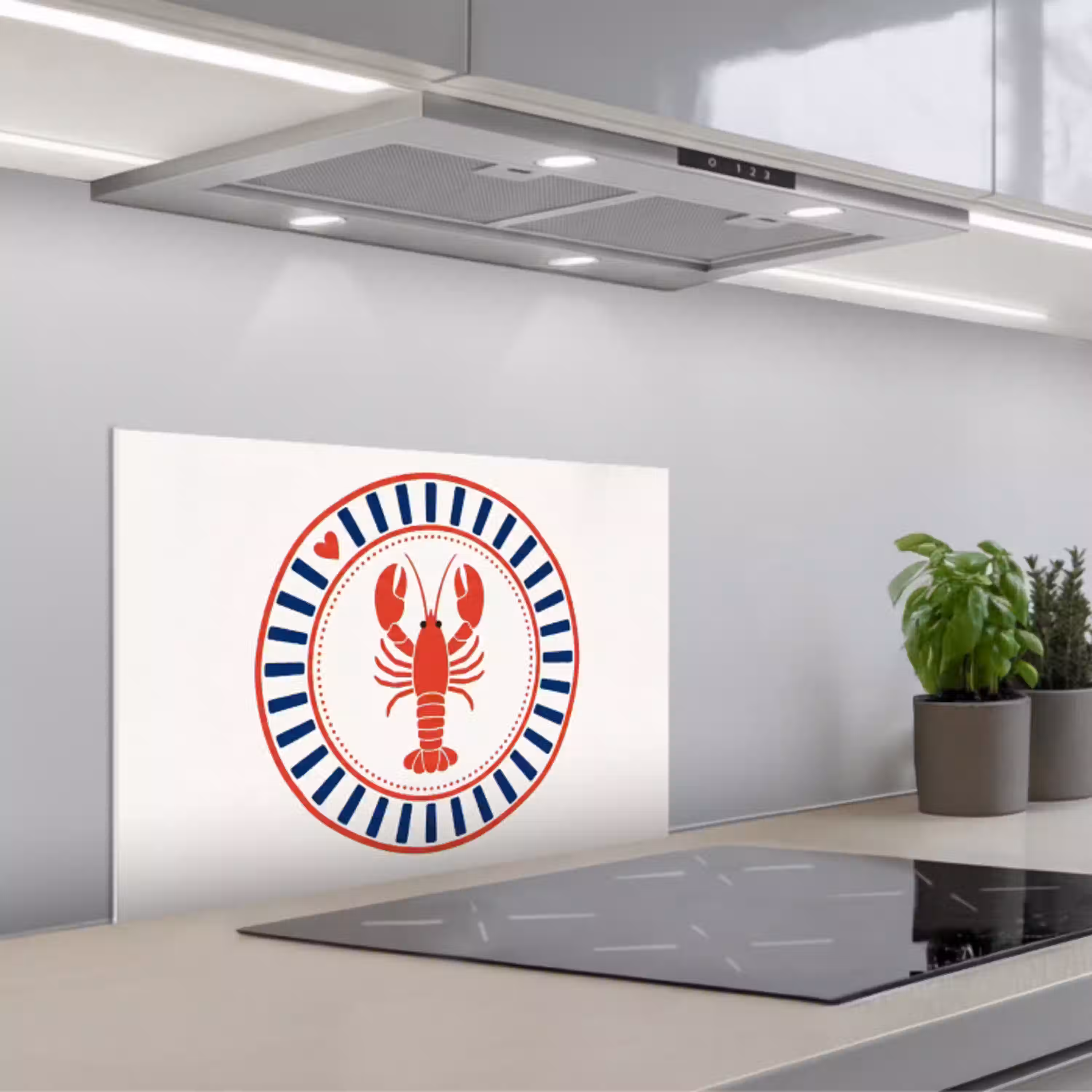 Zeeleven - Kreeft - Embleem - Grafisch - Rood keuken achterwand spatscherm klein -3d_schuin
