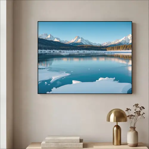 Landschap - Winter - Meer - Bergen - Uitzicht - IJs Textielframe zwart klein -sfeer2