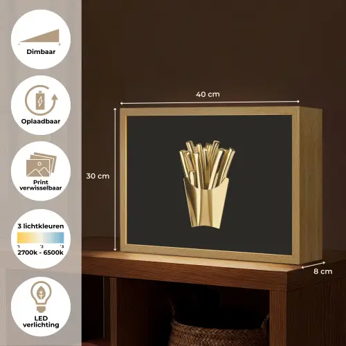 Friet - Goud - Chrome - Eten Light Box met batterij (Wandlamp) middel -USP_websiteoverzichtNL