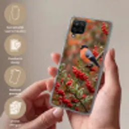 Goudvink - Bessen - Herfst - Natuur - Kleurrijk Telefoonhoesje Samsung Galaxy A12 klein -sfeer3_NL