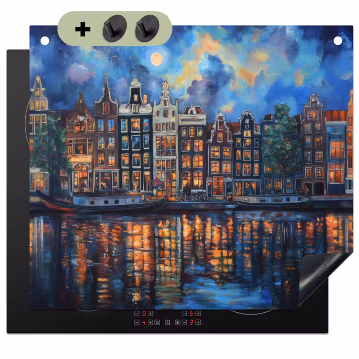 Inductie beschermer en spatscherm (2in1) - Grachten Amsterdam - Huizen - Stad - Kleurrijk